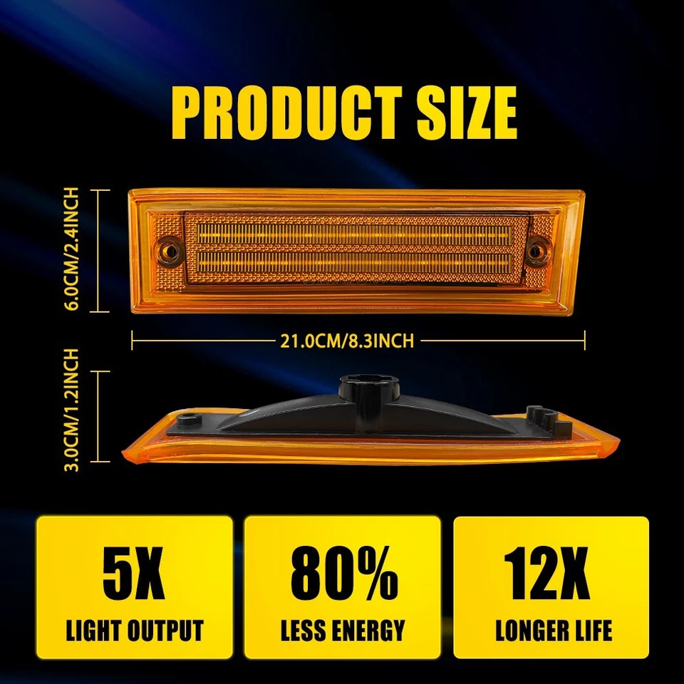 2PCS LED Amber 2Row Marker Side Signal for GMC R1500 Light R2500 R3500 1987-1991 - Image 3 of 4