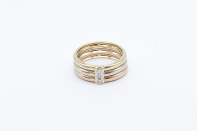 750 Goldring Tricolor mit Diamanten   18K Gold-Ring Rosegold, Weißgold, Gelbgold