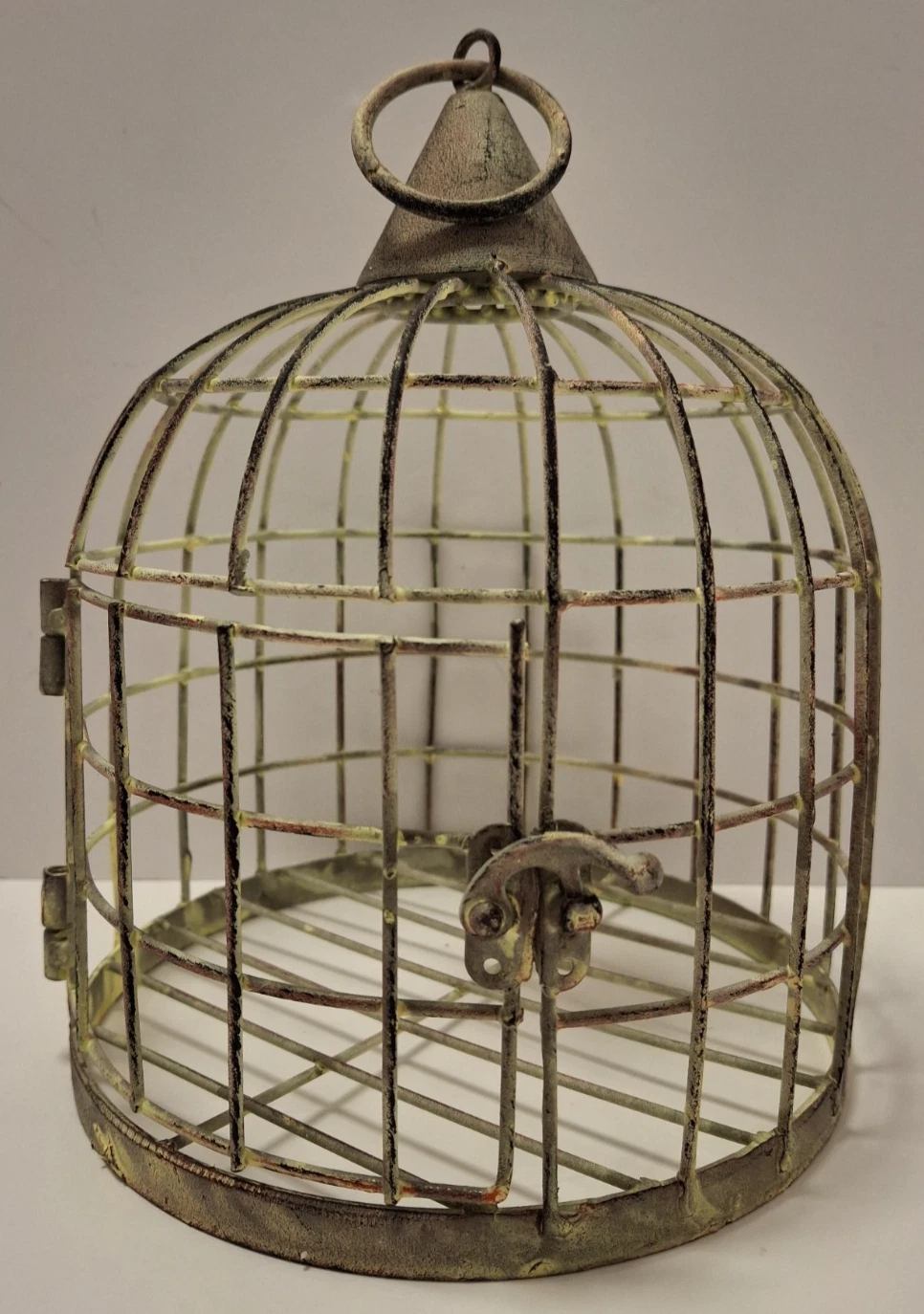 Distressed Metal Faux Bird Cage Decorative Round Door w/Latch Shabby Chic