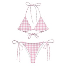 Gingham Pattern Women String Bikini Swimsuit Beachwear Summer