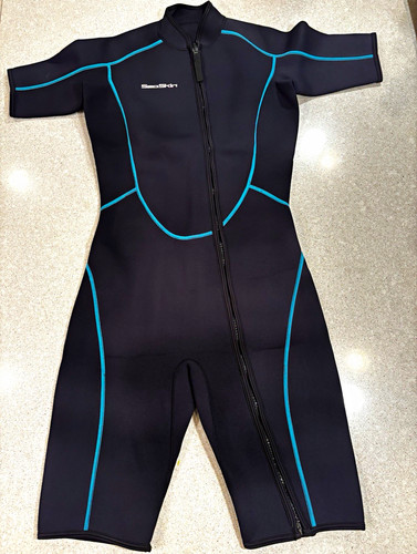 Seaskin Women's Neoprene Wetsuit Front Zip Black/Blue Stitching 2XL