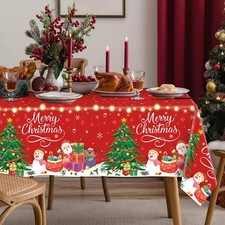 3 PCS Merry Christmas Tablecloth, 54 108 Inch Disposable Winter Santa Red Rec...