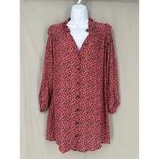 Zara Dress Womens XS Red Floral Mini Flowy Button Oversized Cottage Boho Ruffle