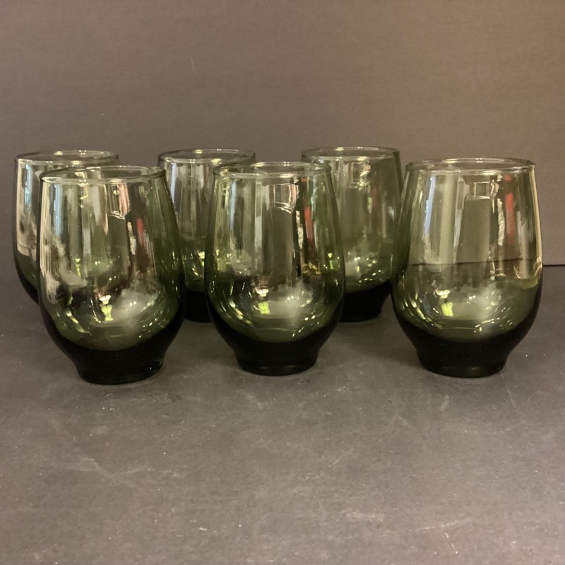 Vintage 1970s Libbey Tempo Avocado Green Drink ware 12 oz. Set of 6 Roly Poly
