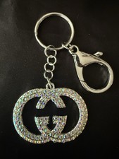 Initial Letter Keychain, Letter Charm with Crystal Diamonds Cute, Silver Tone