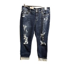 Judy Blue Dark Wash Distressed Boyfriend Fit Mid Rise Women's Jeans Size 15  32