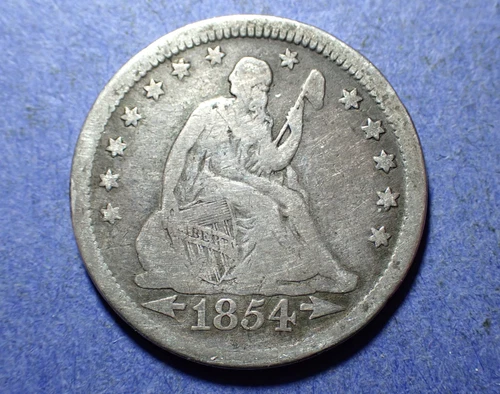 1854 Arrows Liberty Seated Quarter  VG details