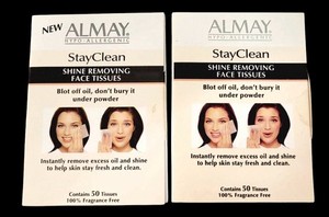 (2) Almay STAYCLEAN Shine Removing Face Tissues Fragrance Free 50ct NEW SEALED