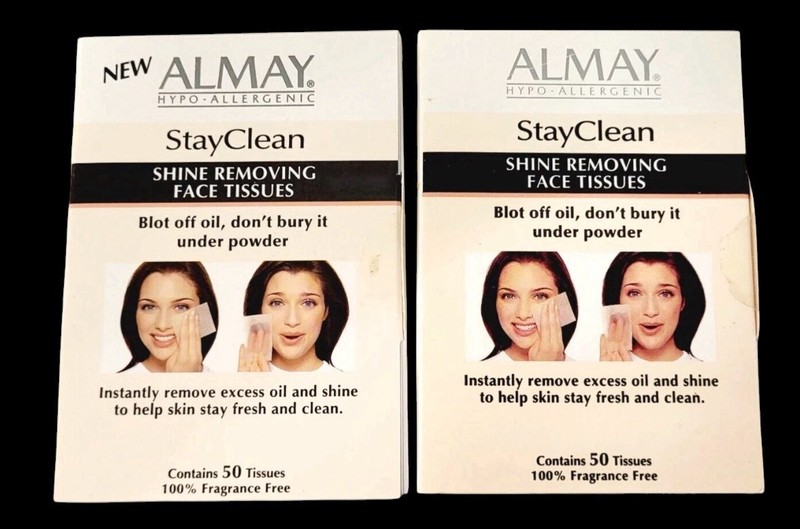 (2) Almay STAYCLEAN Shine Removing Face Tissues Fragrance Free 50ct NEW SEALED