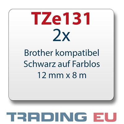 2x Farbband/Schriftbandkassette komp. zu Brother TZe131 schwarz/farblos 12 mm x 