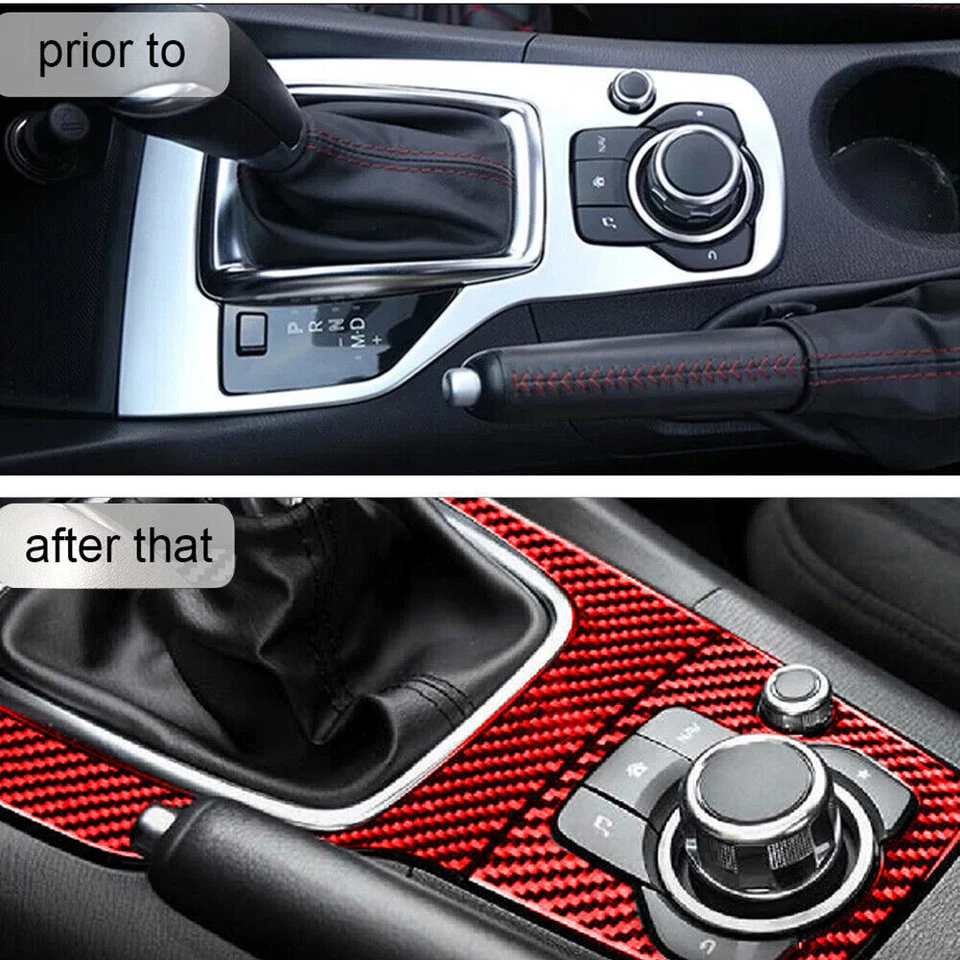 Cubierta de cuadro de cambio de marchas de fibra de carbono rojo 2 piezas para Mazda3 Axela 2013-2016 Foto 4 de 4