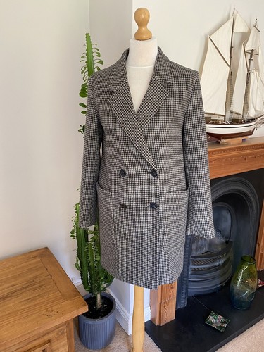 White Houndstooth Oversized Coat XS UK8 