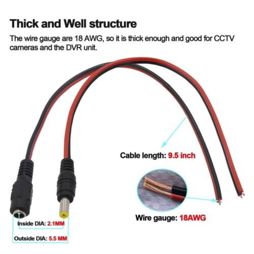 20PCS 12V 5.5x2.1mm Male + Female DC Power Socket Jack Connector Cable Plug Wire - Picture 3 of 7