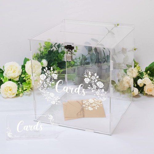 Acrylic Card Box with Lock Gift Money Holder for Wedding Reception Anniversar... - Picture 2 of 8
