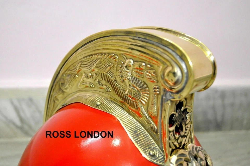 Fire Fighter Red Finish Fireman Victorian British Chief Brass Fireman Helmet - Image 4 of 4