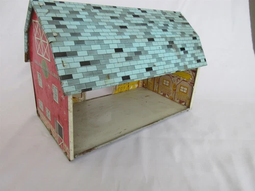 Vintage Ohio Art Metal Tin Litho Rolling Acres Farm Toy Farm Barn