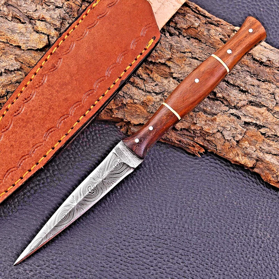 CUSTOM HAND MADE FORGED DAMASCUS STEEL HUNTING BOOT KNIFE WOOD HANDLE 1615 - Image 2 of 4