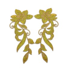 1Pair Stickereien Pailletten Applikation Blumen Borte Golden Nähen Motiv Patch