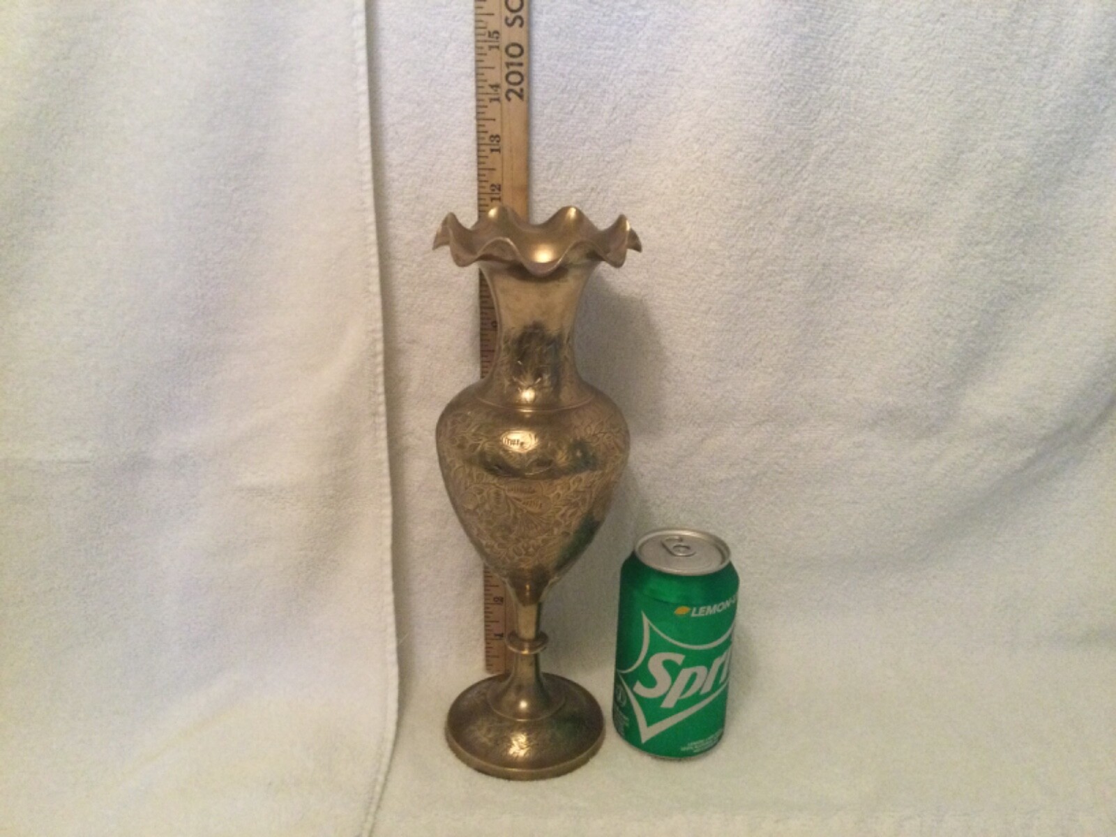 Vintage Antique Etched Solid Brass Vase HandMade Engraved Indian Brass