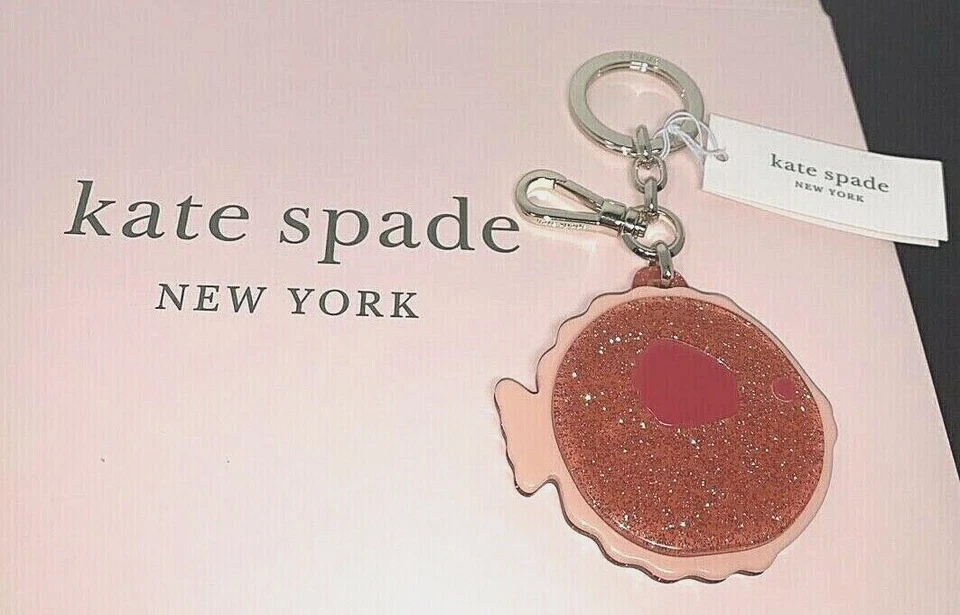 Llavero Kate Spade Pez Hinchado Rosa y Rosa Resina Brillante Nuevo Foto 3 de 4