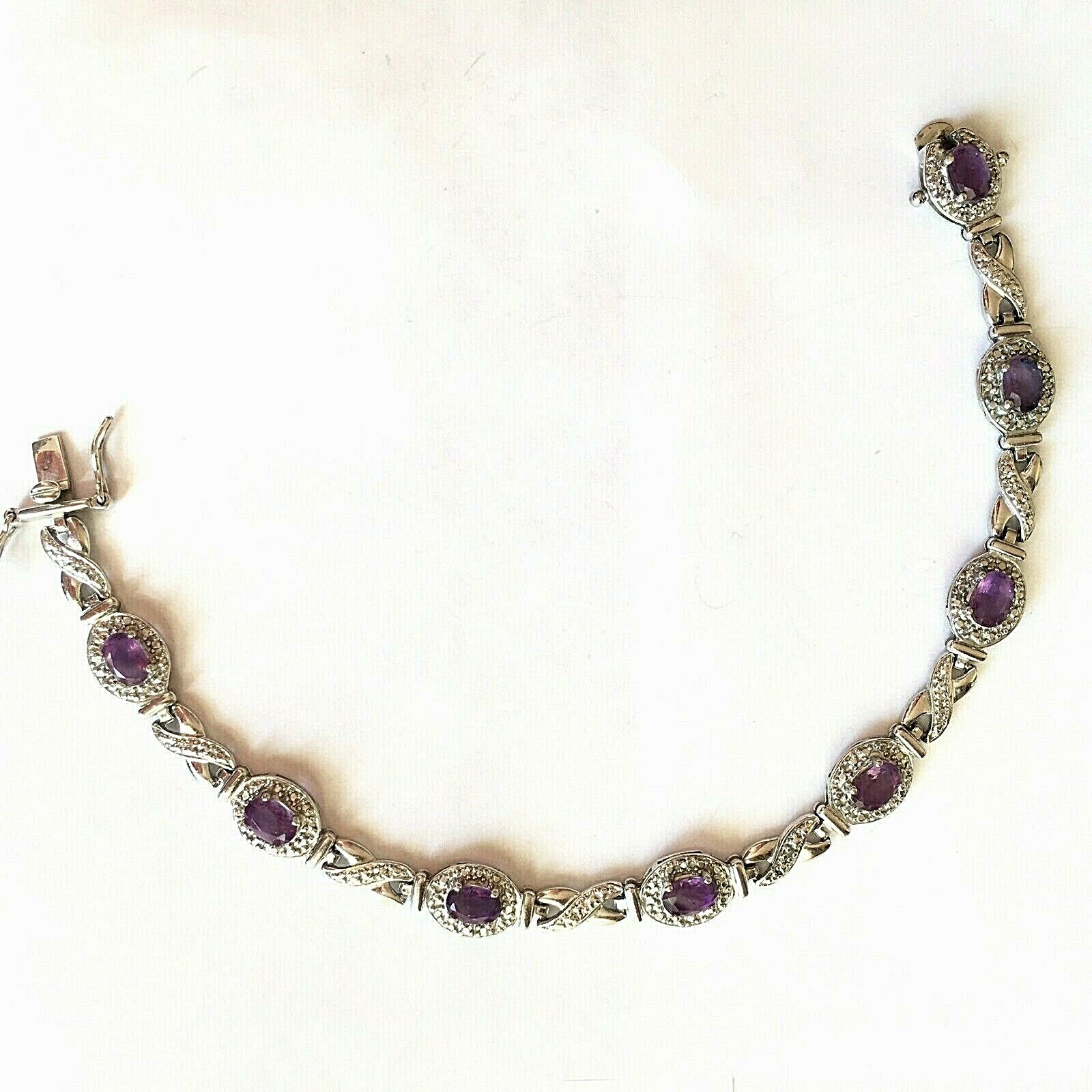 Gem Set Bracelet Solid 925 Sterling Silver Synthe… - image 1