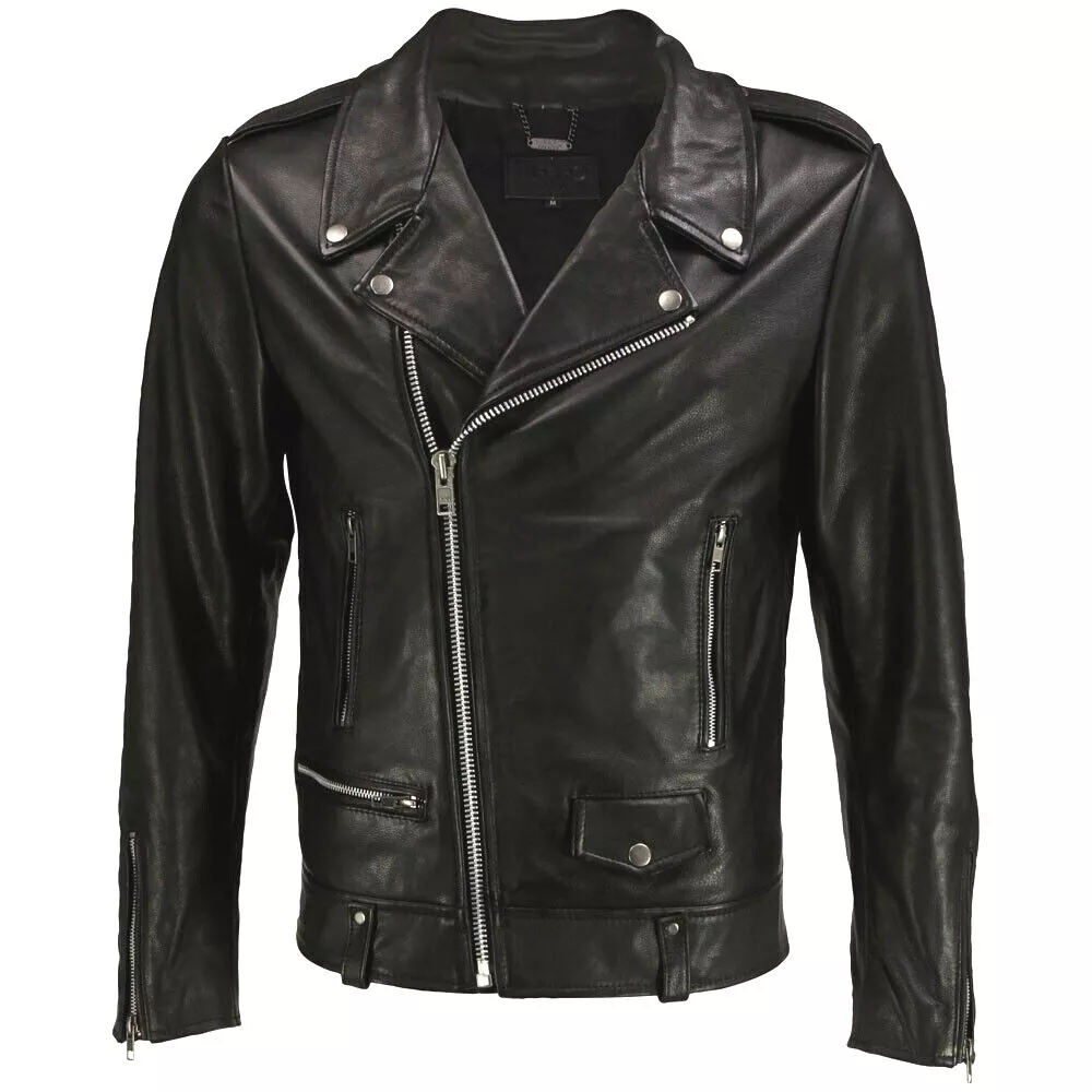 Black sheepskin biker jacket sales
