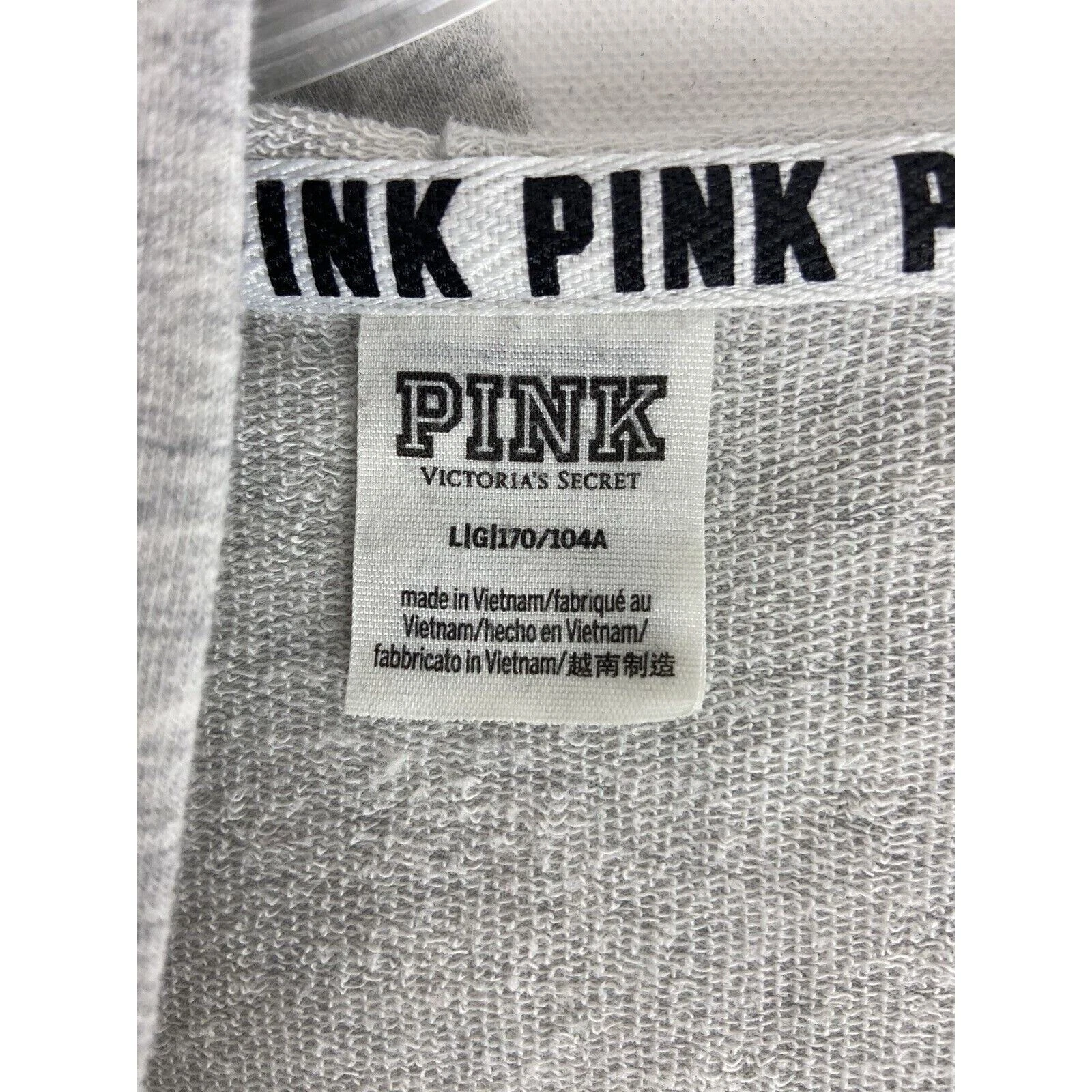 UNDERCOVER Victoria’s Secret Felpa con Cappuccio e Zip Rosa Grigio Nero Bianco Righe Taglia Large (539)