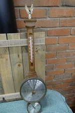 Vintage-Airguide Chicago USA-Wood & Brass Banjo Style Weather Station-