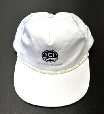 White Trucker Cap Hat ''ICI Explosives'' With Adjustable Leather Strap By Mohr's