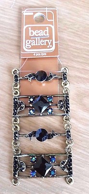 HALCRAFT Bead Gallery BRASS-PLATED ONYX RECTANGLE Metal Slider   4 pcs