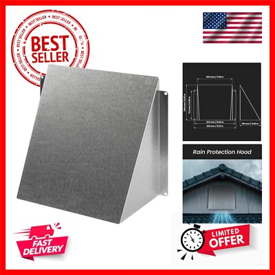 8'' x 8'' Galvanized Steel Vent Cover - Duct Exhaust/Inlet Rain Deflector - Wea...