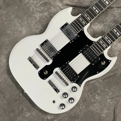 Custom White electric guitar double neck S G 12+6 strings mahogany neck