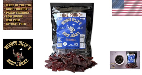 Gourmet Teriyaki Beef Jerky - Protein-Rich Snack in a Resealable 16 oz Bag - Picture 2 of 7