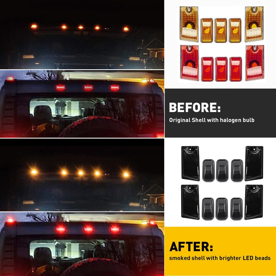 For 2003-09 Hummer H2 | 2005-09 H2 SUT LED Smoked Cab Roof Marker Lights Kit 10x - Image 4 of 4
