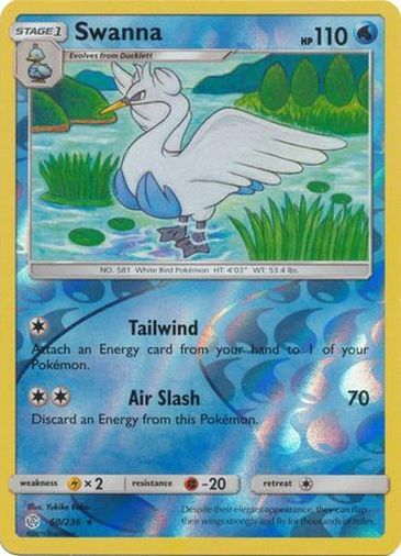 Pokemon Cosmic Eclipse Swanna Rare Reverse Holo 60/236