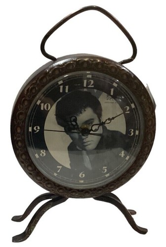 OROLOGIO DA TAVOLO METALLO ANTICATO BEATLES MARILYN MONROE ELVIS PRESLEY CLOCK - Bild 5 von 10