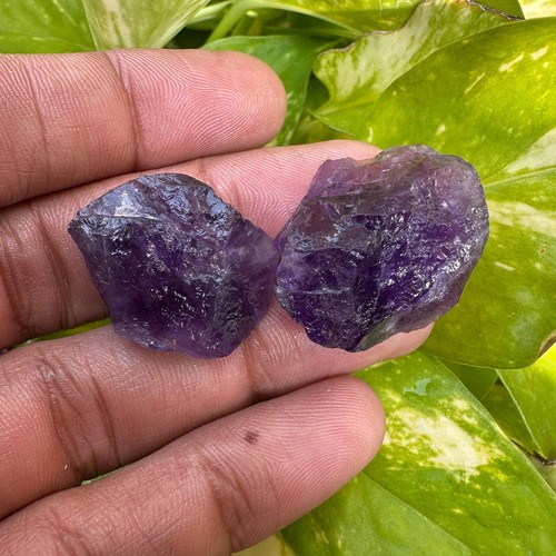 Coppia Grezza Ametista Africana 90 Ct - Cristalli Naturali Certificati per Creazione Gioielli - Foto 5 di 5