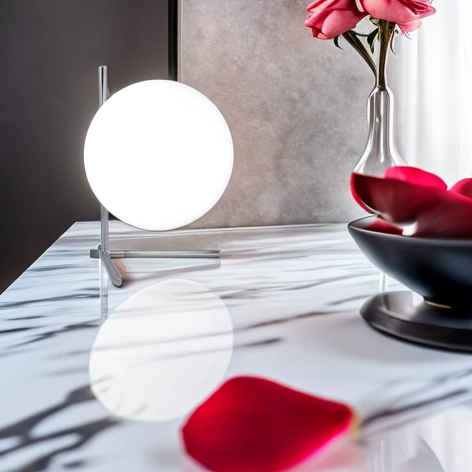 Lampada da Tavolo Attacco E27 Sfera Gomma Duepiedi Argento da Comodino Scrivania - Immagine 3 di 4