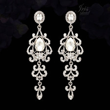 Chandelier Dangle Earrings Silver Plated Clear Crystal Rhinestone Women Prom 742
