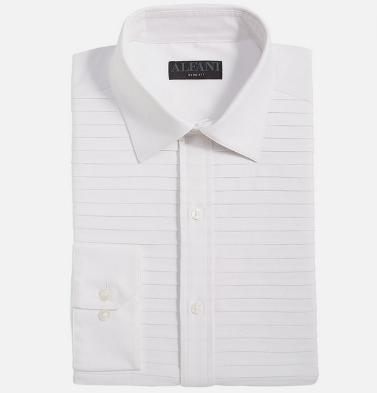 Мужская приталенная рубашка Alfani с плиссированной вставкой на пуговицах - Белый-15-15532-33-Средний 4590₽