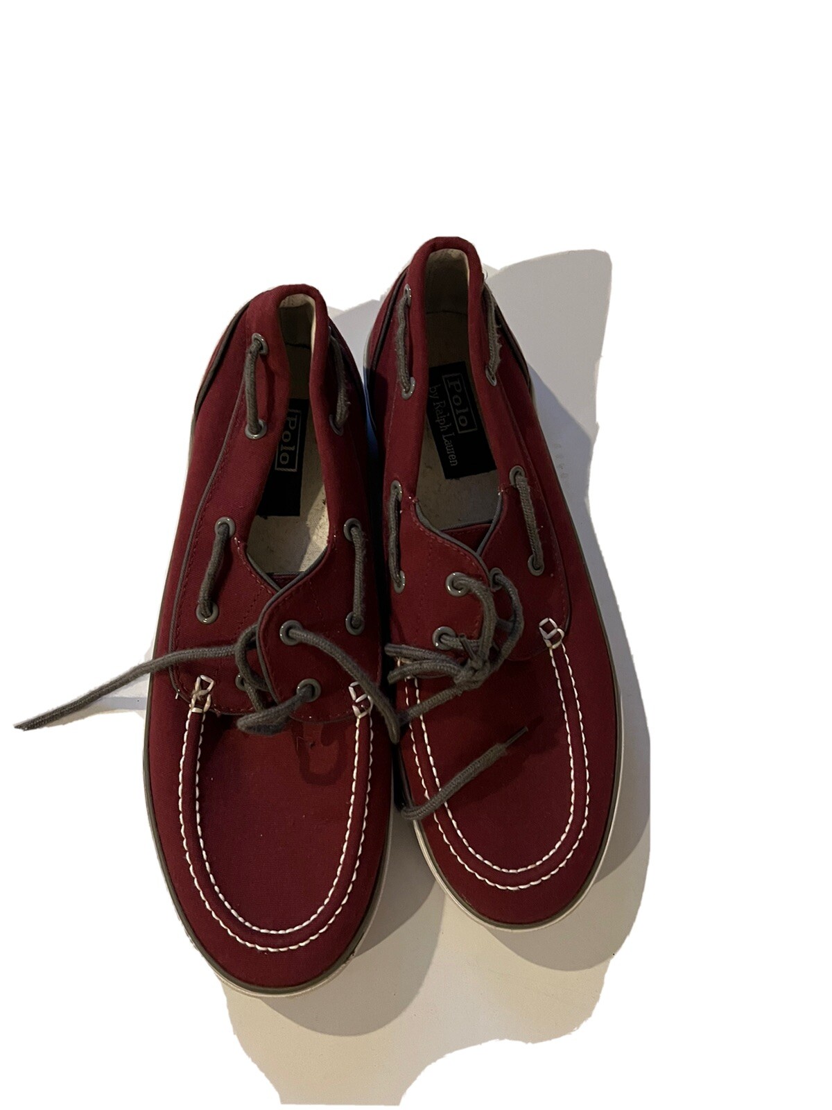 Burgundy polo ralph lauren boat shoes 