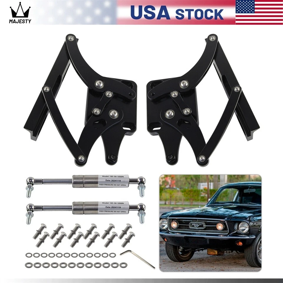 Billet Hood Hinge Kit Pair Left and Right Side For Ford Mustang 1967-1969 Black Foto 3 de 4