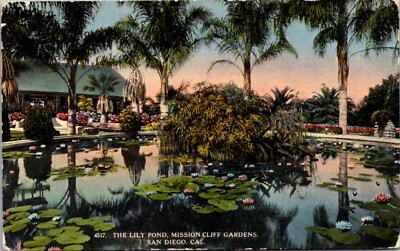 Postcard The Lily Pond, Mission Cliff Gardens in San Diego, California