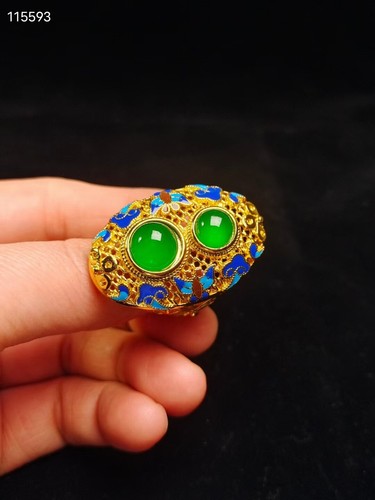 Collection Old Ring Exquisite Copper Inlaid Jade Thumb Ring Crafts - Picture 4 of 8