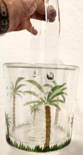 Clear Acrylic Ice Bucket W Etched Palm Trees. With Inner Bucket, Lid & Handle
