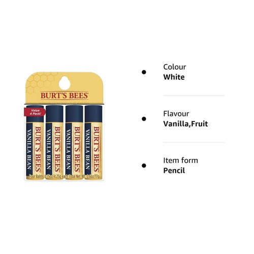 Burt's Bees Vanilla Bean Lip Balm (4 Pack) | 100% Natural Moisturizing Lip Balm - Picture 2 of 6