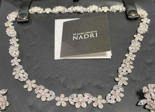 Nadri Pave Crystal “Jewelry Collection”Necklace Floral Cluster Clip Earrings Box - Picture 3 of 11
