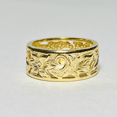 Sultan Hawaii Na Hoku 14K Yellow Gold Floral Scroll 8mm Size 7