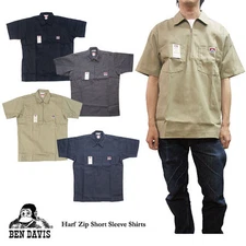 Ben Davis Shirt Short Sleeve 60% Cotton 40% Polyester All Color 1/4 Zip 