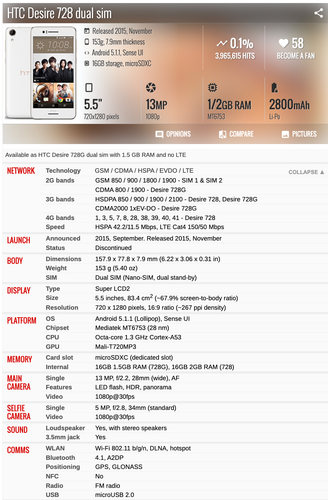 HTC Desire 728 4G lte Android 13MP Camera Octa core Original Dual SIM 5.5" - 第 4/8 張圖片